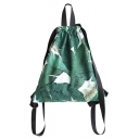Canvas Plants Printed Light Green String Backpack