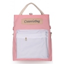 Stylish Color Block Letter Printed Convertible Canvas Tote Casual Crossbody Backpack 30*10*36 CM