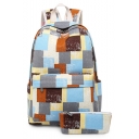 Fashion Vintage Color Block Plaid Pattern Canvas Schoolbag Backpack 32*13*41 CM