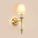 White Tapered Shade Wall Light 1/2 Heads Antique Style Linen Metal Sconce Light for Villa