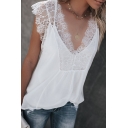 Womens Summer Fashion Lace-Trimmed Solid Color V-Neck Two-Piece Tank Top