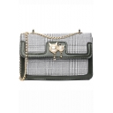 Stylish Plaid Pattern Pearl Pendant Embellishment Crossbody Bag with Chain Strap 20*7*12 CM