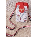Popular Floral Printed Bow Embellishment Striped Strap Beige and Red Crossbody Phone Wallet 10.5*2.5*18.5 CM