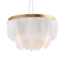 European Style Chandelier with White/Gray Feather Single Light Metal Pendant Lighting for Hotel