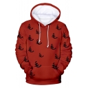 Fashion Allover Chinese Character Printed Pullover Regular Fit Hoodie