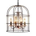 Candle Foyer Chandelier Light with Caged Shade and Clear Crystal Metal 4 Lights Traditional Pendant Lighting in Black