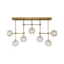 Globe Shade Ceiling Light 7 Lights Creative Metal Clear Glass Island Light in Gold for Living Room