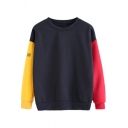 New Stylish Unique Colorblock Round Neck Long Sleeve Pullover Sweatshirt