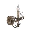 Metal Candle Sconce Light Dining Room 1 Light Rustic Style Wall Sconce with Clear Crystal Decoration
