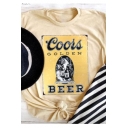 Apricot Round Neck Short Sleeve COORS BEER Letter Bottle Printed Graphic Tee