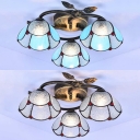 Living Room Domed Semi Flush Mount Light Clear/Blue Glass 3 Lights Antique Style Ceiling Fixture