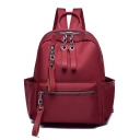 Women's Solid Color Oxford Cloth Zipper School Bag Backpack with Side Pockets 25*15*31 CM