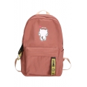 Lovely Cartoon Cat Letter Printed Ribbon Embellishment Canvas School Bag Backpack 24*13*40 CM