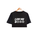 Unique Letter I LOVE YOU 3000 Short Sleeve Round Neck Casual Cropped Tee for Women