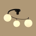 Simple Style Globe Semi Flush Ceiling Light 3/5 Lights Frosted Glass Ceiling Lamp in Black