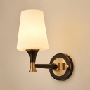 Tapered Shade Living Room Sconce Light Glass 1/2 Lights Antique Style Wall Sconce in White