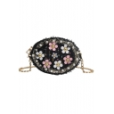 Popular Floral Pearl Embellishment Mini Round Crossbody Clutch Bag 12*6.5*11 CM