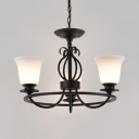 3/6/8 Lights Bell Chandelier Vintage Style Frosted Glass Suspension Light in Black for Balcony