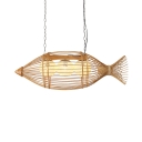 3/4-Light Fish Island Light for Restaurant Asian Bamboo Woven Chandelier in Beige with Adjustable Chain
