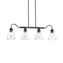 4 Lights Tapered Island Pendant Light Farmhouse Vintage Clear Glass Hanging Light in Satin Bronze