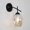 Hallway Foyer Curved Wall Light Single Light Metal and Open Glass Sconce Light in Black