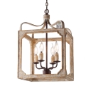 Square Shade Candle Chandelier 4 Lights Vintage Style Metal Ceiling Lamp for Restaurant Bar