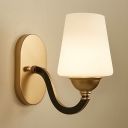 White Tapered Shade Sconce Light Bedroom Bathroom Metal Frosted Glass 1 Light Classic Wall Sconce