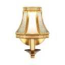 Elegant Style Curved Shade Wall Light 1 Light Metal Glass Wall Sconce in Brass for Hallway Bedroom