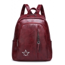 Women Plain Star Embellishment PU Leather School Backpack 25*13*35 CM