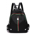 Glamorous Striped Zipper Embellishment Black Satchel Backpack 26*11*31 CM