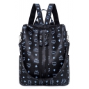 Street Style Trendy Allover Printed Double Zipper Front Shoulder Bag Backpack 30*14*31 CM
