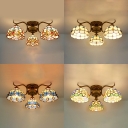 Tiffany Style Conical Semi Ceiling Mount Light 3 Lights Stained Glass Light Fixture for Living Room