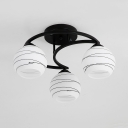 3/6 Lights Globe Semi Flush Ceiling Light Creative Frosted Glass Light Fixture in White for Kitchen