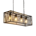Metal Rectangle Island Fixture with Adjustable Chain Dining Room 4 Lights Industrial Hanging Lighting in Black