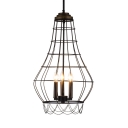 Black Candle Hanging Light with Wire Cage 3 Lights Industrial Metal Chandelier Dining Room Kitchen