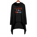 New Popular Long Sleeve Hooded Colorful Letter I Love You 3000 Casual Asymmetrical Dress