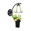 Mediterranean Style Wall Sconce Glass 1 Light White Scone Light with Plant Decoration for Hallway