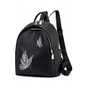 Elegant Butterfly Embroidery Black PU Leather Backpack 26*14*30 CM