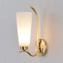 Modern Trapezoid Shade Wall Sconce 1/2 Light Frosted Glass Wall Lamp in White for Bedroom Hotel