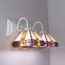 Conical Living Room Wall Sconce Stained Glass 2 Lights Tiffany Style Wall Light