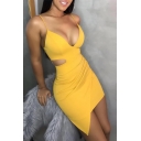 Womens Summer Sexy Solid Color Sleeveless Plunge Neck Cut Out Side Mini Bodycon Nightclub Dress