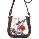 Trendy Eiffel Tower Floral Printed PU Leather Crossbody Saddle Bag 20*18 CM
