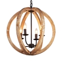 Candle Dining Room Chandelier with Globe Shade Metal and Wood 4 Lights Rustic Style Pendant Light