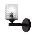 Metal and Glass Cylinder Sconce Single Light European Style Wall Light in Black/Silver for Bedroom