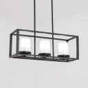 Black Rectangle Pendant Lighting 3/5/6 Lights Vintage Style Metal and Glass Island Light for Kitchen