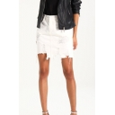 New Stylish Destroyed Ripped Frayed Hem Mini White Bodycon Denim Skirt