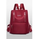 Designer Double Zippers Embellishment Plain Oxford Cloth Backpack