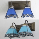 Sky Blue/Dark Blue Wall Light 2 Lights Mediterranean Style Stained Glass Wall Sconce for Kitchen