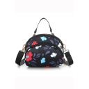Designer Floral Printed Large Capacity Portable Black Nylon Crossbody Shoulder Bag with Zipper 20*8*16 CM