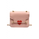 Chic Heart Patched Hardware Embellishment Crossbody Bag with Chain Strap 17*7*14 CM